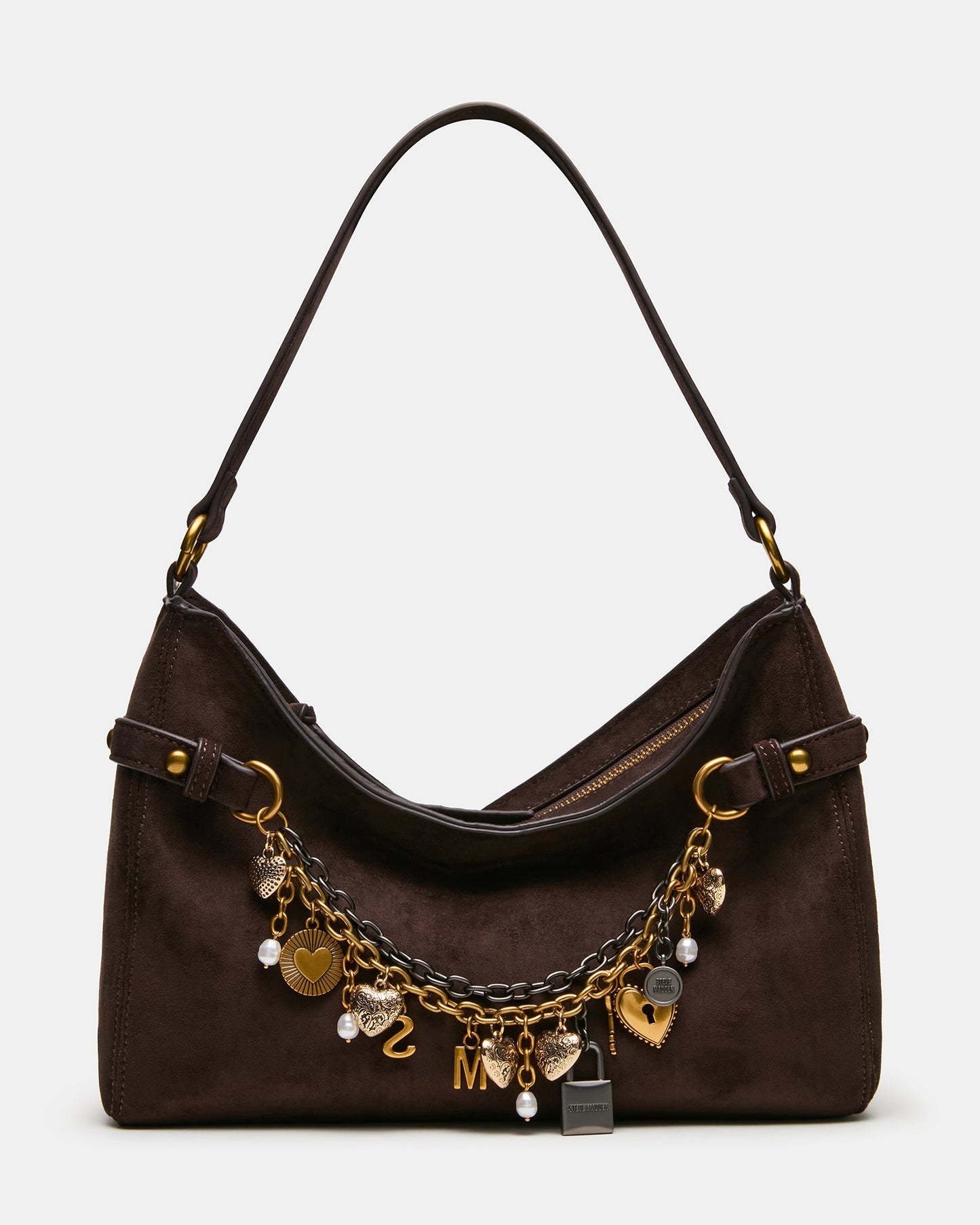 LIANNA Dark Chocolate Slouchy Bag Charms Shoulder Handbag | Steve Madden