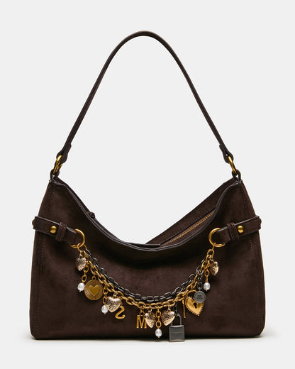 LIANNA Dark Chocolate Slouchy Bag Charms Shoulder Handbag | Steve Madden