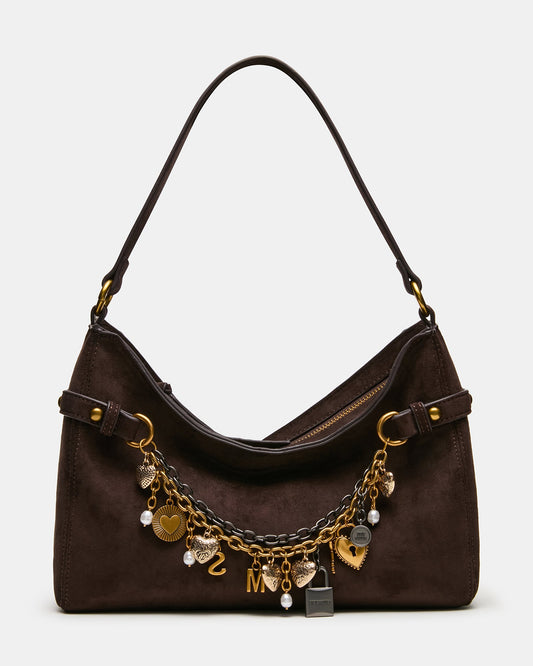 LIANNA Dark Chocolate Slouchy Bag Charms Shoulder Handbag | Steve Madden