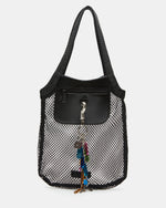 MAKIA Black Women's Crystal Rhinestone Shoulder Strap Net Tote Handbag | Steve Madden