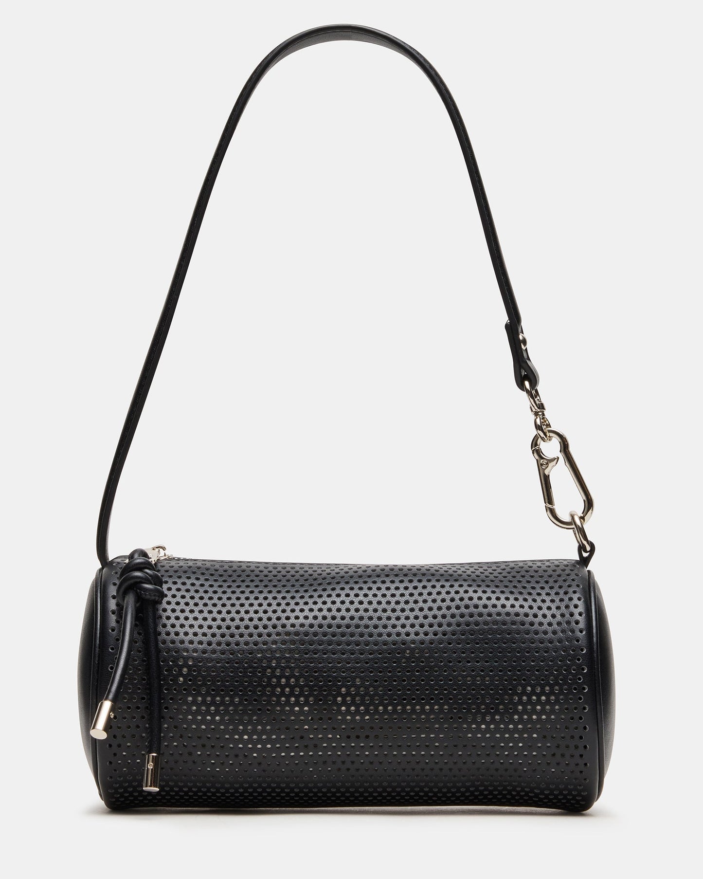PRIYA Perforated Bag Black Mini Barrel Shoulder Handbag | Steve Madden