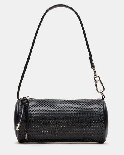 PRIYA Perforated Bag Black Mini Barrel Shoulder Handbag | Steve Madden
