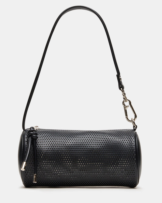 PRIYA Perforated Bag Black Mini Barrel Shoulder Handbag | Steve Madden