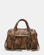 RIGGS Brown Distressed Slouchy Top-Handle Crossbody Satchel Handbag | Steve Madden