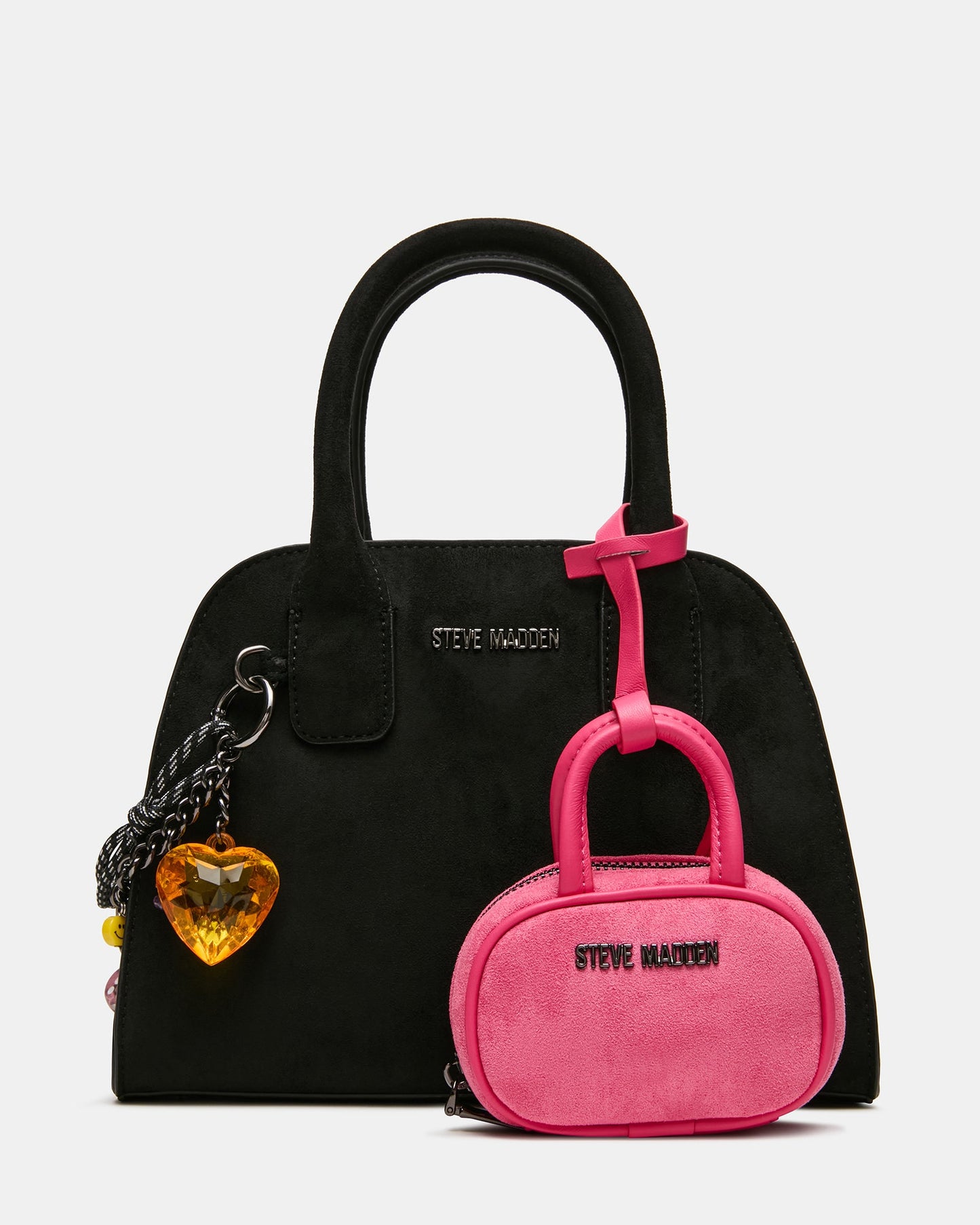 MOORE Bag Black Charms Key Pouch Top Handle Handbag | Steve Madden