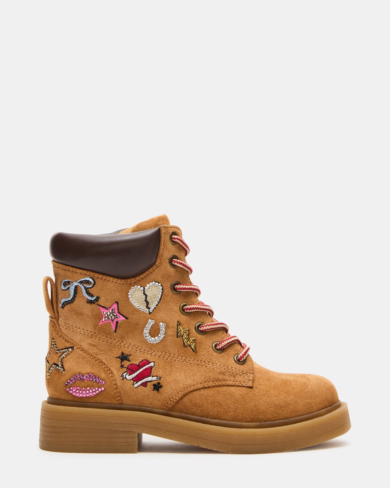 KIDS' JUMBL Tan Lace-Up Combat Patches Girls' Ankle Boot | Steve Madden