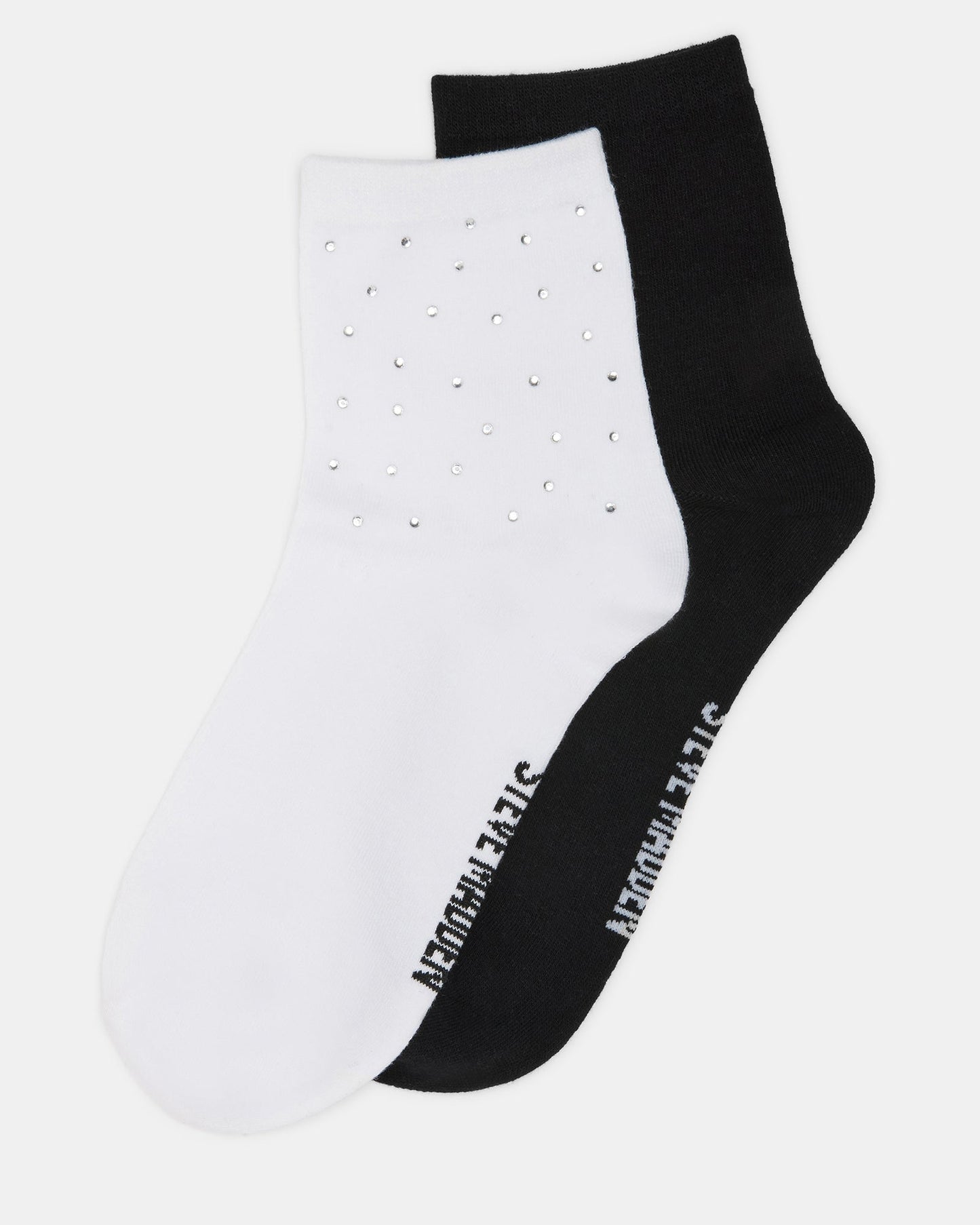 ICED Socks White/Black | Women's Rhinestone Embellished Anklet Socks | Steve Madden