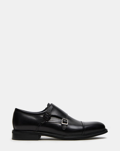 HARAN Black Leather Men's Buckle Strap Dress Shoe | Steve Madden