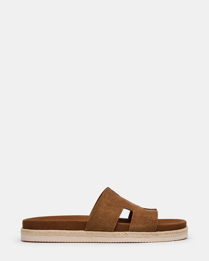 MERRICK Cognac Suede Footbed Slide Men's Sandal | Steve Madden