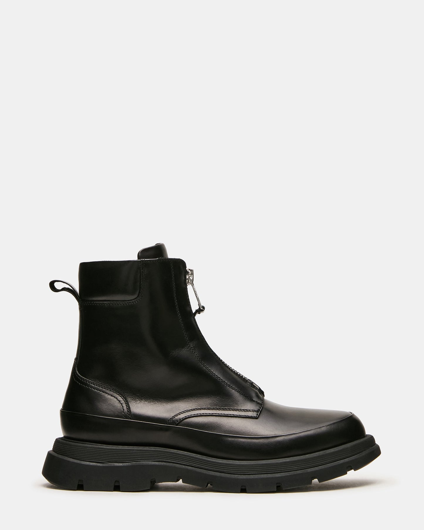 ROMARIO Black Leather Zipper Lug Men's Ankle Boot | Steve Madden