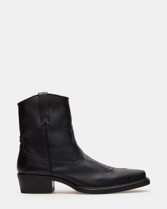 SANDERSON Black Leather Square-Toe Western Men's Ankle Boot | Steve Madden