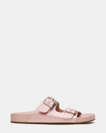 ABOTT Pink Satin Buckles Footbed Slide Women's Sandal | Steve Madden