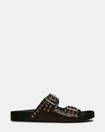 ABOTT Burgundy Leather Grommet Buckles Footbed Slide Women's Sandal | Steve Madden