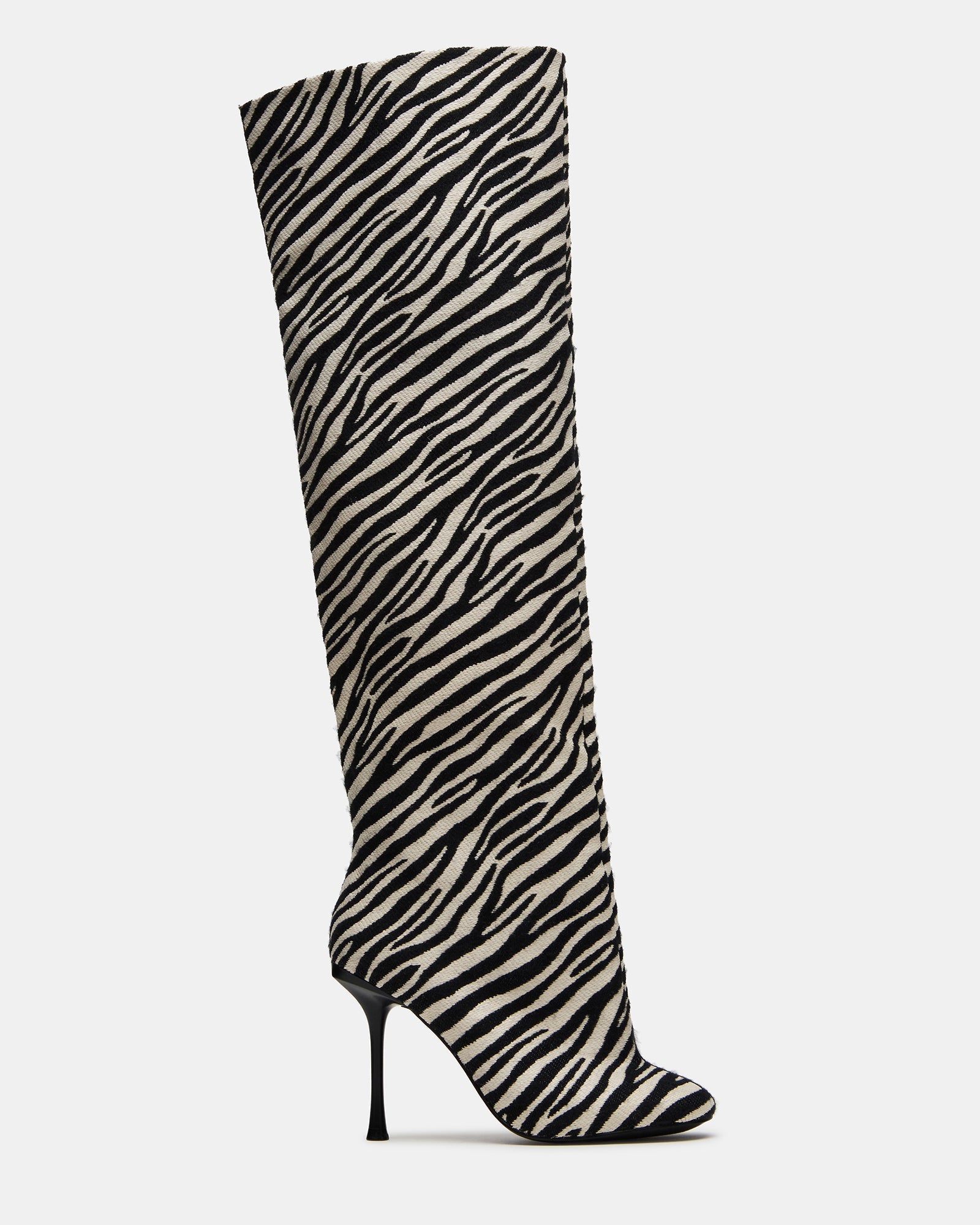 ALLURING Zebra Over-The-Knee Square-Toe Heeled Women's Boot | Steve Madden