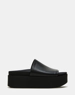 ARWEN Black Leather Women's Platform Footbed Slide Chunky Sandal | Steve Madden