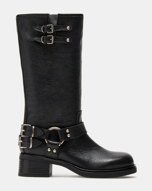 ASTOR Black Leather Knee-High Boot | Women's Boots | Steve Madden