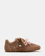 AZIEL Charm Taupe Suede Low-Top Lace-Up Women's Sneakers | Steve Madden