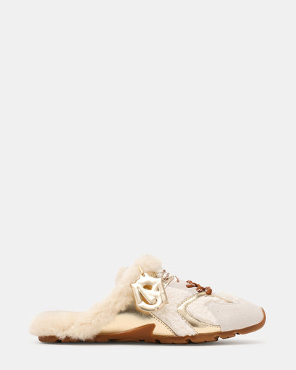 AZIEL MULE Faux Fur Shearling Low-Top Lace-Up Slip-On Women's Sneaker | Steve Madden