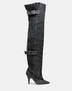 BADDIE Black Distressed Over-The-Knee Moto Women's Boot | Steve Madden