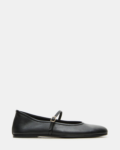 BESETTE Black Leather Mary Jane Ballet Women's Flat | Steve Madden