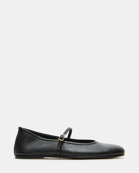BESETTE Black Leather Mary Jane Ballet Women's Flat | Steve Madden