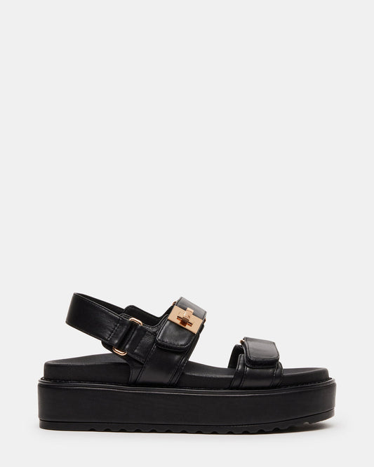 BIGMONA Black Leather Women's Platform Sandal | Steve Madden