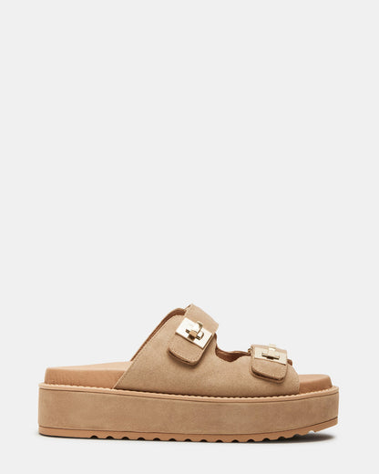 BIGSCHMONA Taupe Suede Women's Platform Slide Sandal | Steve Madden