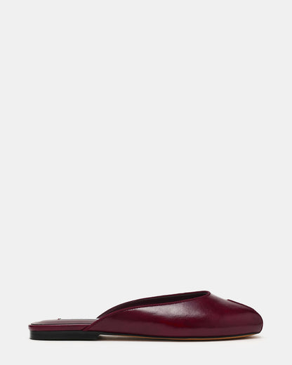 BLOSS Burgundy Leather Peep-Toe Mule Slip-On Women's Flat | Steve Madden