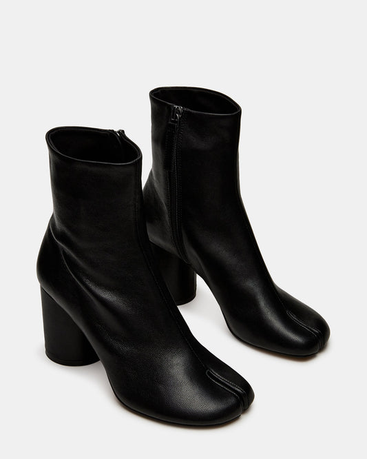 CARO Black Leather Tabi Split-Toe Block Heel Women's Ankle Boot | Steve Madden