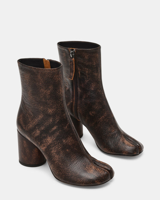 CARO Brown Distressed Tabi Split-Toe Block Heel Women's Ankle Boot | Steve Madden