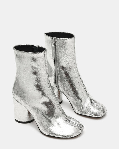 CARO Silver Crinkle Tabi Split-Toe Block Heel Women's Ankle Boot | Steve Madden