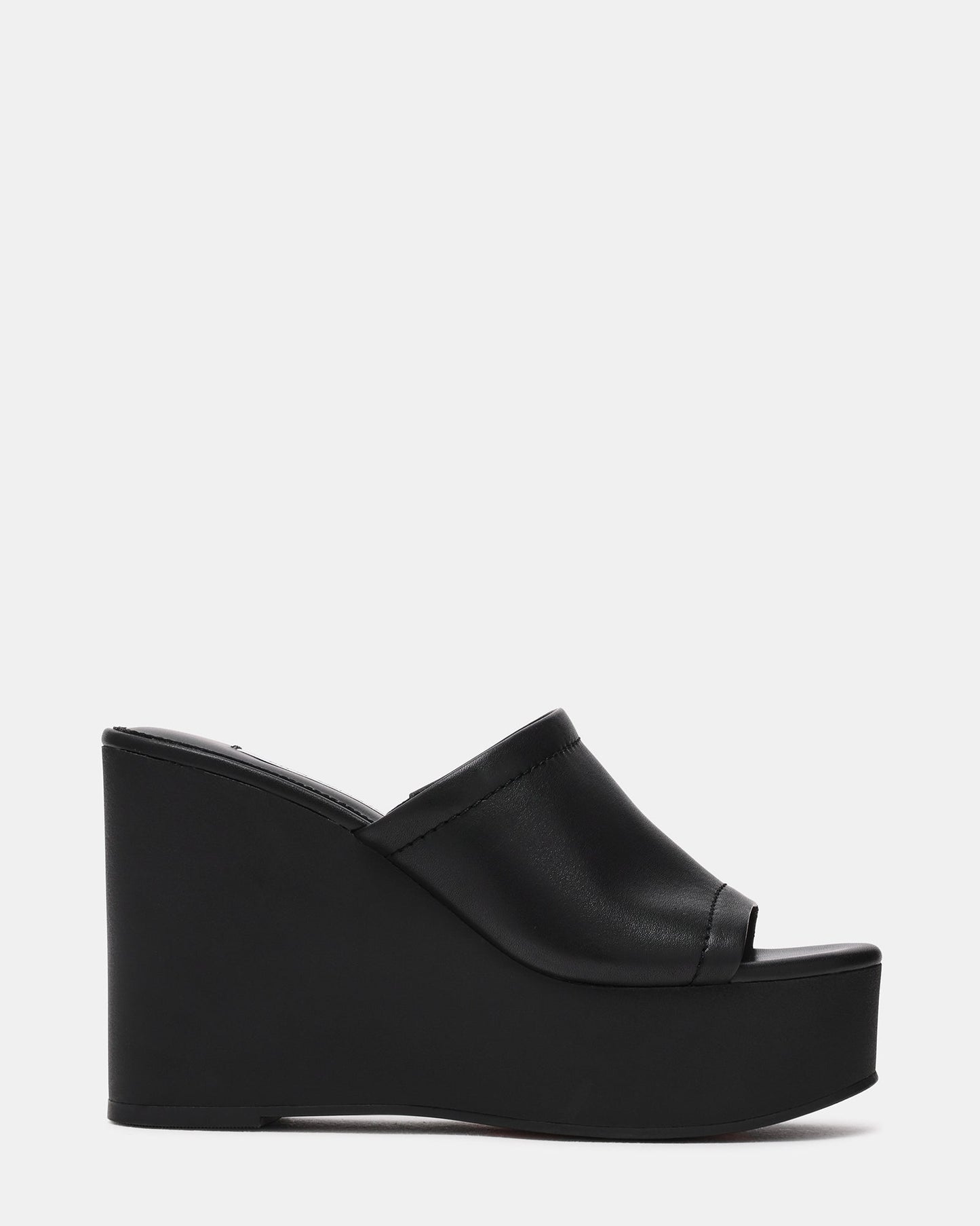 CASSI Black Leather Platform Raffia Wedge Women's Sandal | Steve Madden