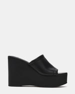 CASSI Black Leather Platform Raffia Wedge Women's Sandal | Steve Madden