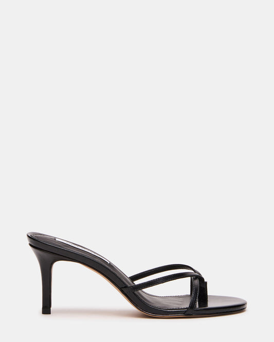 CLARI Black Leather Strappy Thong Women's Kitten Heel | Steve Madden