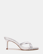 CLARI Silver Leather Strappy Thong Women's Kitten Heel | Steve Madden
