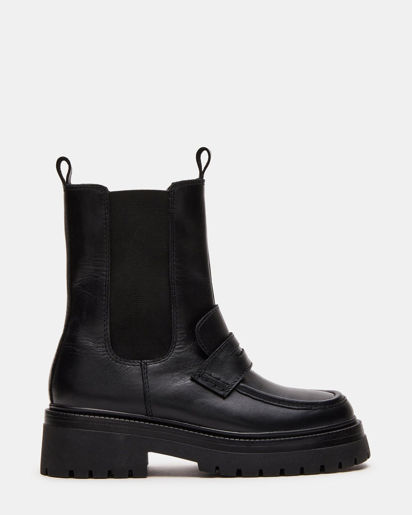 CONWAY Black Leather Platform Lug Chelsea Women's Ankle Boot | Steve Madden