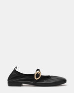 DAFFIA Black Leather Mary Jane Gold-Detail Buckle Ballet Women's Flat | Steve Madden