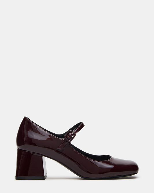 DARCEY Wine Patent Square-Toe Mary Jane Block Heel Women's Loafer | Steve Madden