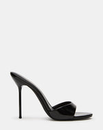 DAVINA Black Patent Rounded Open-Toe Mule Stiletto Women's Heel | Steve Madden