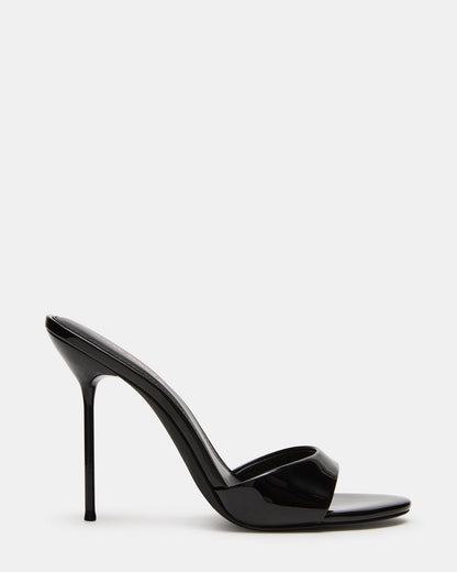 DAVINA Black Patent Rounded Open-Toe Mule Stiletto Women's Heel | Steve Madden