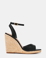 DEVIN Black Leather Espadrille Wedge Women's Sandal | Steve Madden