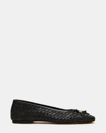DIVY Black Leather Woven Bow Ballet Round-Toe Women's Flat | Steve Madden