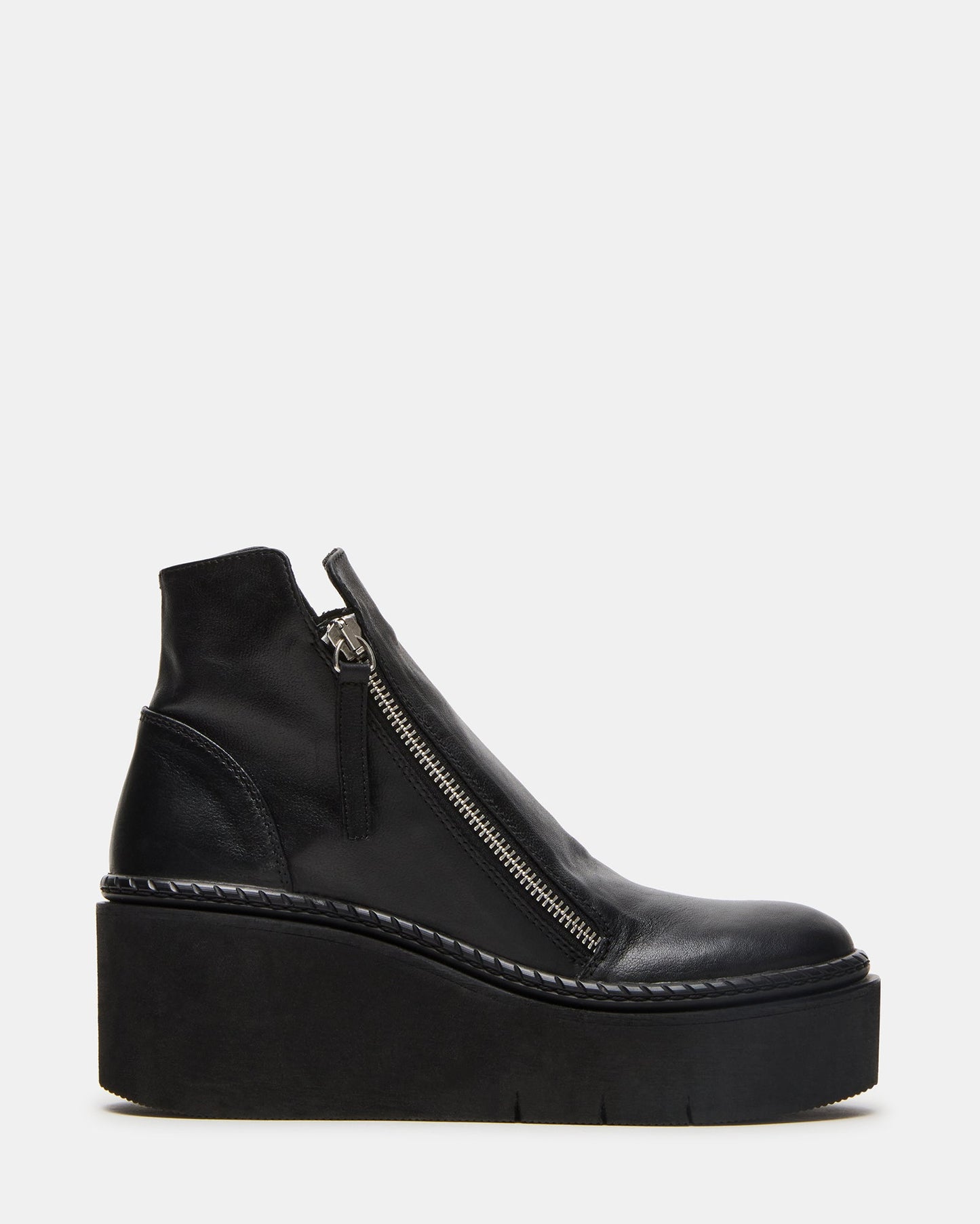 DRIFT Black Leather Platform Moto Women's Ankle Boot | Steve Madden