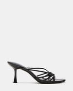 EDNA Black Leather Strappy Mule Women's Heel | Steve Madden