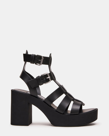 ESME Black Leather Fisherman Strappy Platform Women's Sandal | Steve Madden