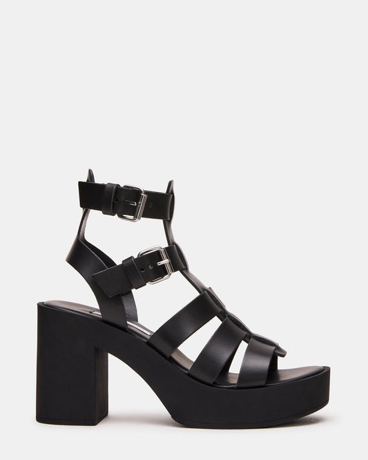 ESME Black Leather Fisherman Strappy Platform Women's Sandal | Steve Madden