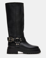 EVEREST Black Leather Moto Lug Knee-High Women's Boot | Steve Madden