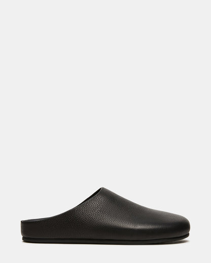 FERN Black Leather Mule Slip-On Round-Toe Women's Flat | Steve Madden
