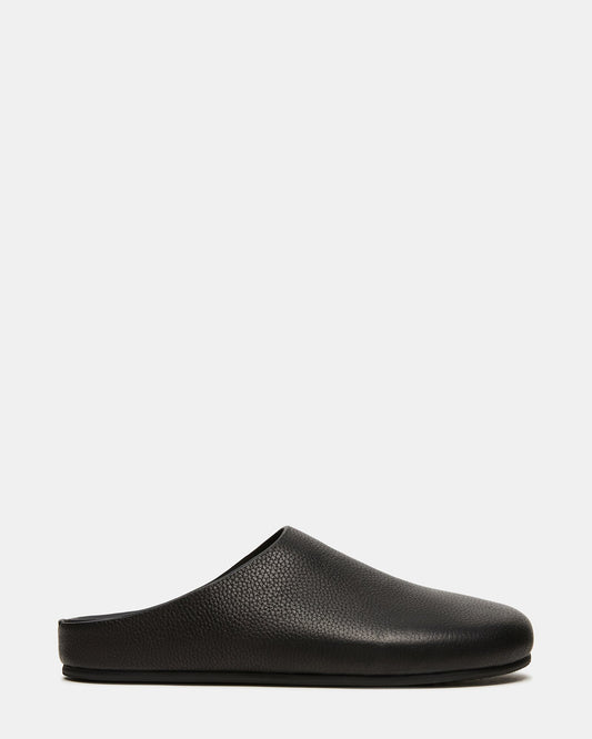 FERN Black Leather Mule Slip-On Round-Toe Women's Flat | Steve Madden