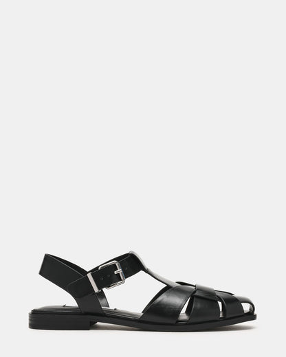 FISK Black Leather Caged Fisherman Women's Flat | Steve Madden